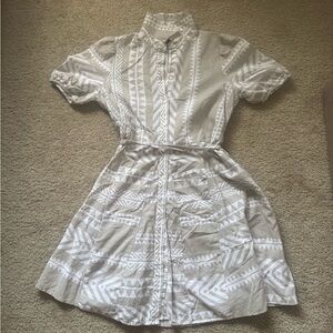 Vero Moda Beige and White Printed Mini Shirt Dress